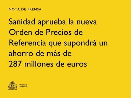 Sanidad implementa nueva orden de precios que ahorrará 287 millones de euros